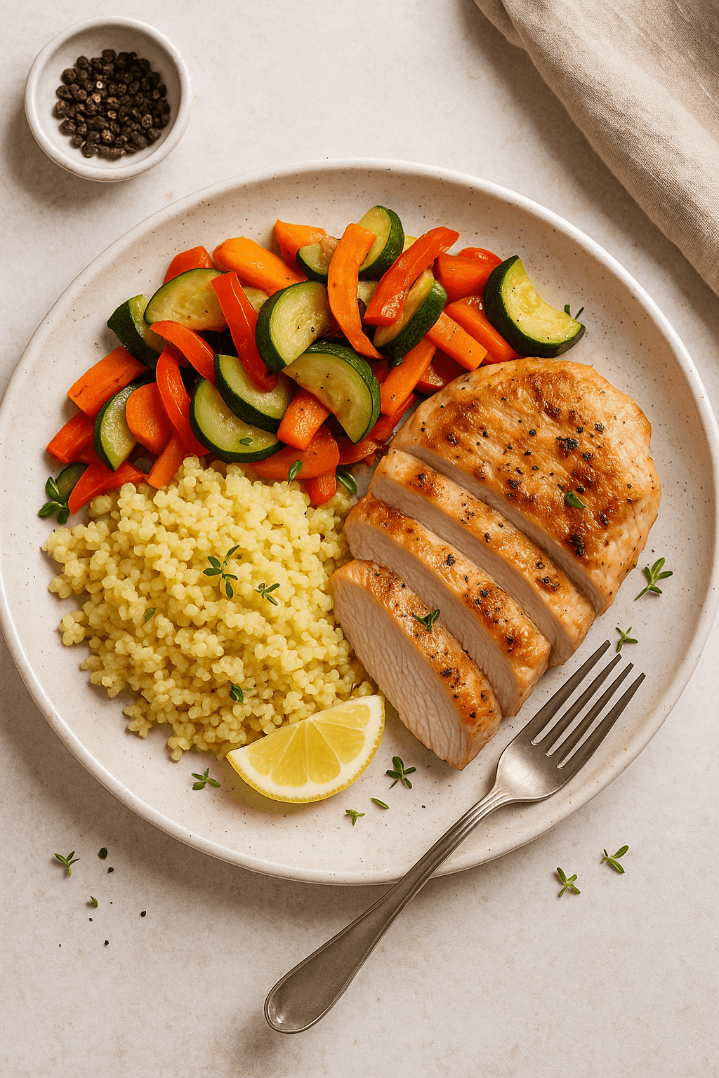 Pierś indyka z kaszą jaglaną i warzywami