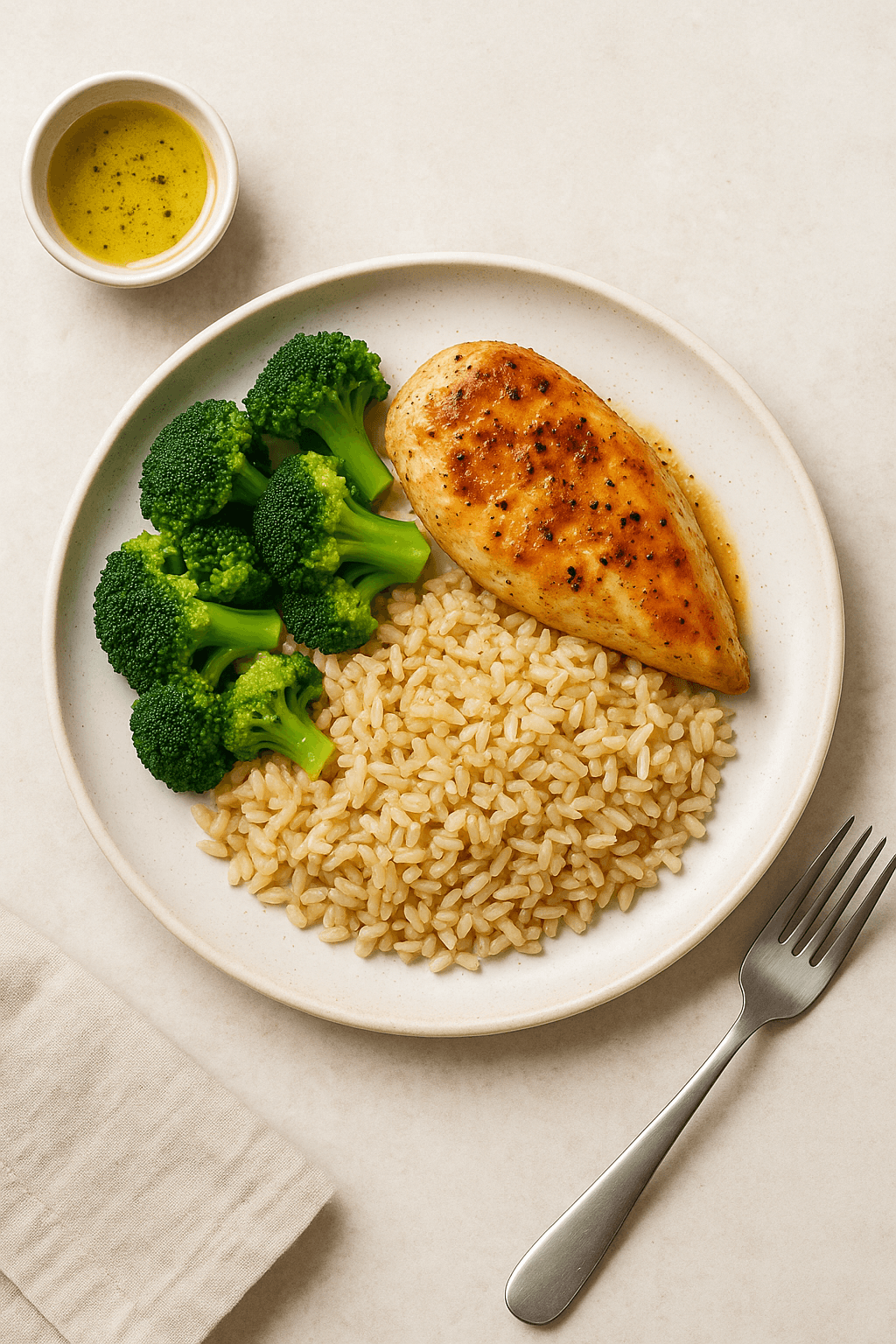 Kurczak z ryżem brązowym i brokułami